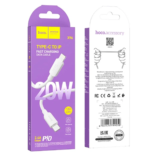 USB кабель Hoco X96, Type-C, 1.0 м., Білий - 367146 - Фото 4 USB кабель Hoco X96, Type-C, 1.0 м., Білий - 367146 - зображення 4