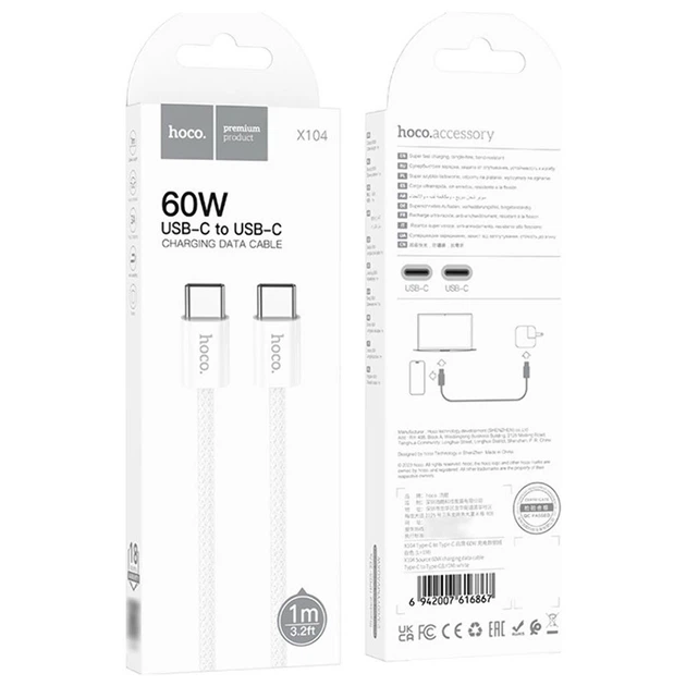 USB кабель Hoco X104, Type-C, 1.0 м., Білий - 425563 - Фото 4 USB кабель Hoco X104, Type-C, 1.0 м., Білий - 425563 - зображення 4