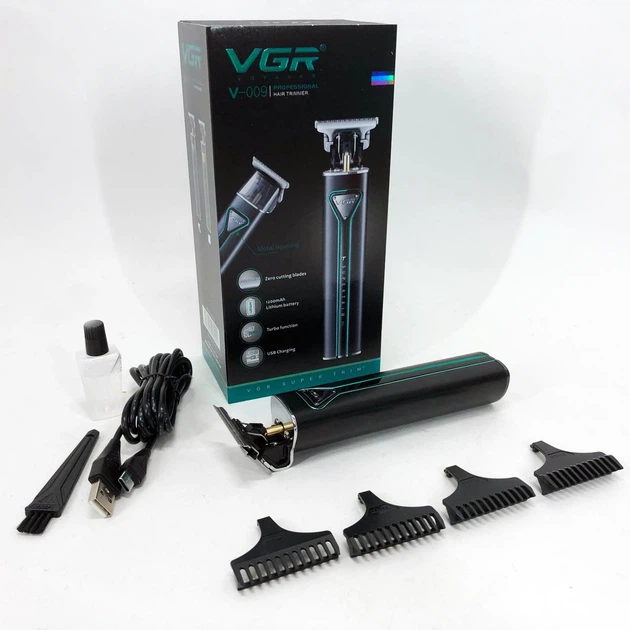 Професійна акумуляторна машинка для стрижки VGR V-009 тример для бороди та вусів. Колір: зелений - Фото 6 Професійна акумуляторна машинка для стрижки VGR V-009 тример для бороди та вусів. Колір: зелений - зображення 6
