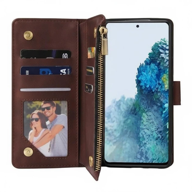 Чехол книжка Zip Wallet для Xiaomi Redmi Note 14 Pro кофейный с ремешком на руку - Фото 2 Чехол книжка Zip Wallet для Xiaomi Redmi Note 14 Pro кофейный с ремешком на руку - изображение 2