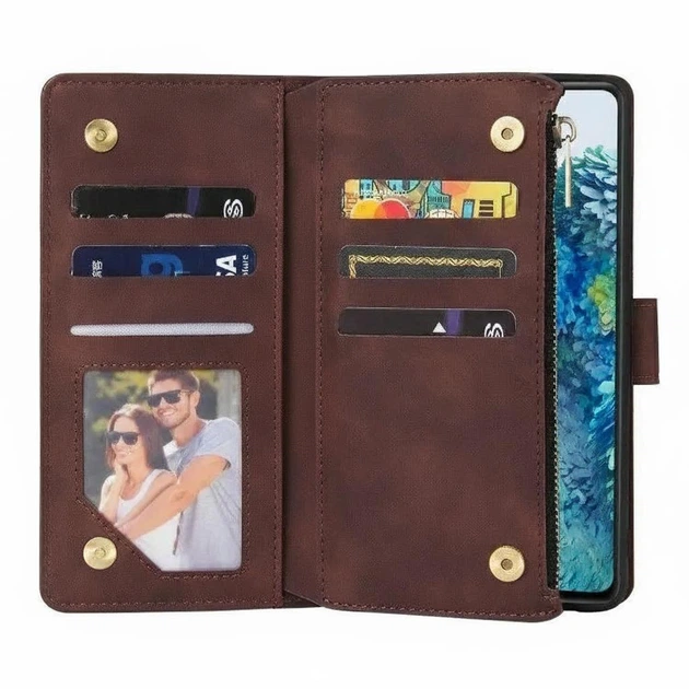 Чехол книжка Zip Wallet для Xiaomi Redmi Note 14 Pro кофейный с ремешком на руку - Фото 9 Чехол книжка Zip Wallet для Xiaomi Redmi Note 14 Pro кофейный с ремешком на руку - изображение 9