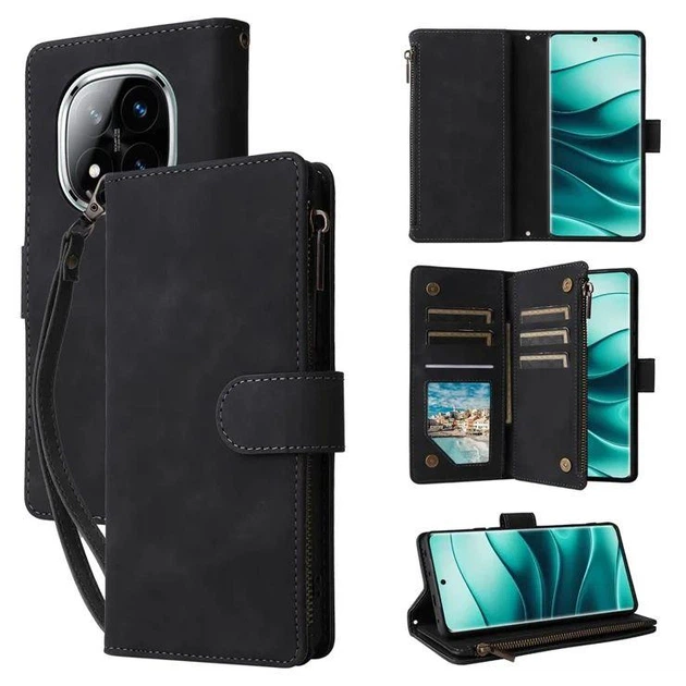 Чехол книжка Zip Wallet для Xiaomi Redmi Note 14 Pro 5g черный с ремешком на руку - Фото 3 Чехол книжка Zip Wallet для Xiaomi Redmi Note 14 Pro 5g черный с ремешком на руку - изображение 3