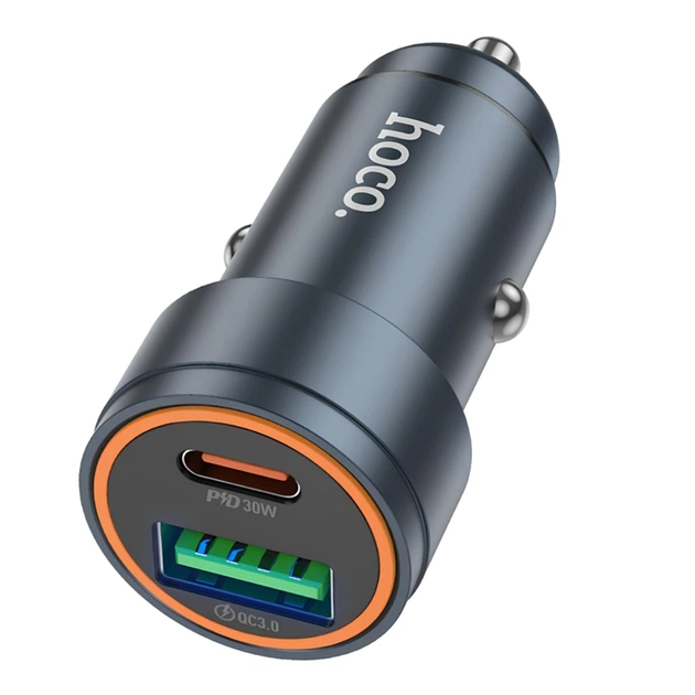 Автомобильное зарядное устройство Hoco Z57A Glorious 1USB/1USB-C, поддержка быстрой зарядки PD30W/QC3.0, корпус из алюминиевого сплава, наборы с кабелем Type-C to Type-C Grey - Фото 1 Автомобильное зарядное устройство Hoco Z57A Glorious 1USB/1USB-C, поддержка быстрой зарядки PD30W/QC3.0, корпус из алюминиевого сплава, наборы с кабелем Type-C to Type-C Grey - изображение 1