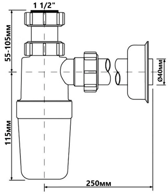 Сифон для умывальника Mcalpine с удлиненным патрубком 1 .1/2х40 HC2-40 J - изображение 2