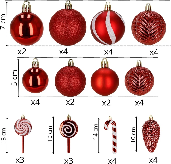Набір ялинкових кульок Springos CA0978 4/5/6/10/13 см 40 шт (5908455301442) - зображення 2