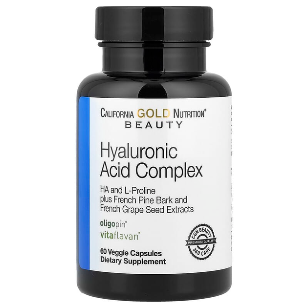 Гиалуроновая кислота California GOLD Nutrition "Hyaluronic Acid Complex" комплекс с пролином, морской сосной и виноградной косточкой (60 вегетарианских капсул) - Фото 1 Гиалуроновая кислота California GOLD Nutrition "Hyaluronic Acid Complex" комплекс с пролином, морской сосной и виноградной косточкой (60 вегетарианских капсул) - изображение 1