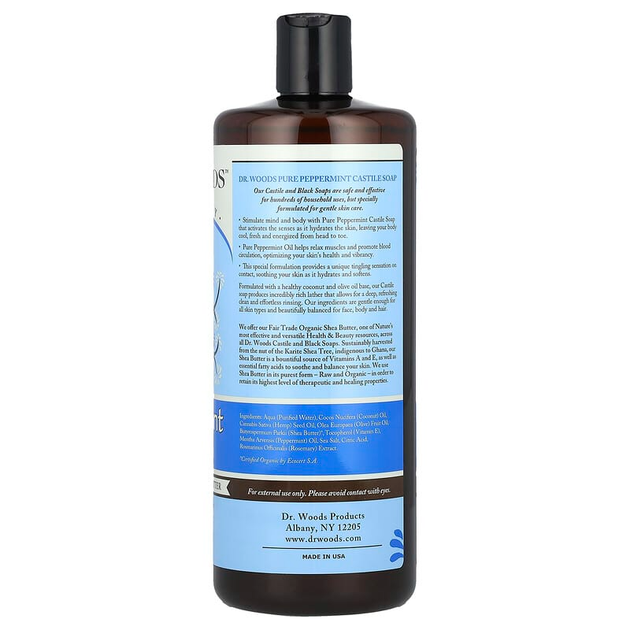 Кастильское мыло с перечной мятой Dr. Woods, Peppermint Castile Soap, для всех типов кожи, 946 мл - изображение 2