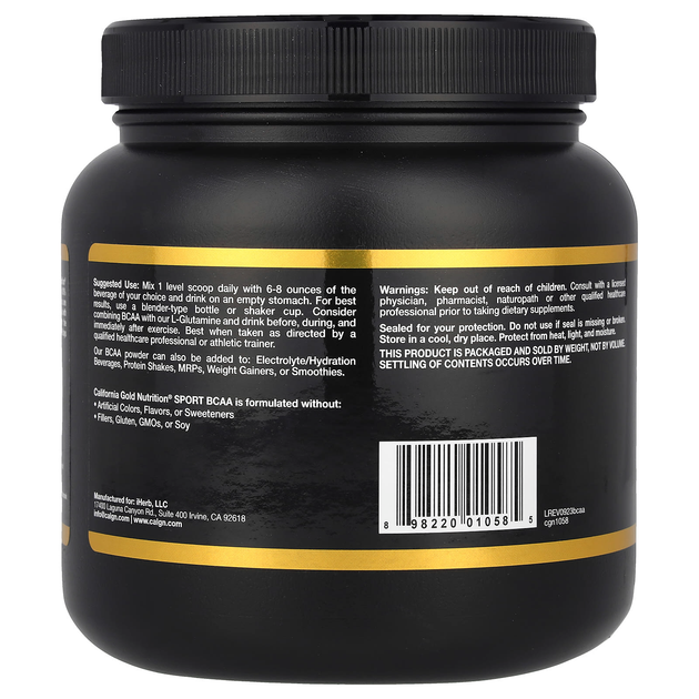 Аминокислотный комплекс California GOLD Nutrition, SPORT "BCAA 2:1:1" AjiPure, в порошке, 90 порций (454 г) - изображение 3