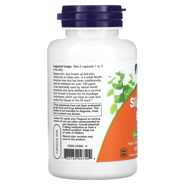 Скользкий вяз NOW Foods "Slippery Elm" 400 мг (100 растительных капсул) - изображение 3