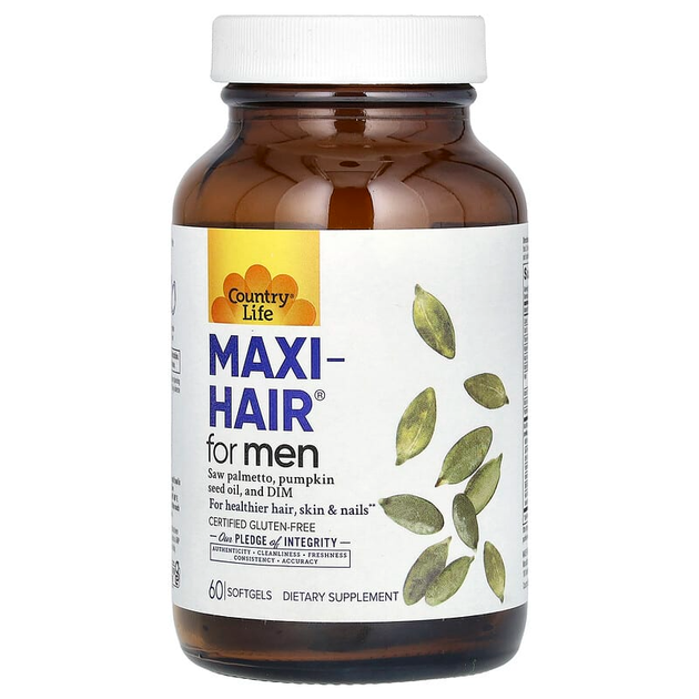 Чоловічий комплекс для волосся Country Life "Maxi Hair for Men" вітаміни та екстракти трав (60 гельових капсул) - Фото 1 Чоловічий комплекс для волосся Country Life "Maxi Hair for Men" вітаміни та екстракти трав (60 гельових капсул) - зображення 1