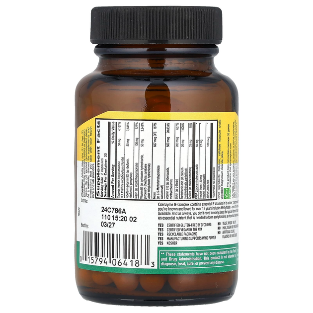 Коэнзим В-комплекс Country Life "Coenzyme B-Complex Caps" кофермент витаминов группы B (60 вегетарианских капсул) - изображение 2