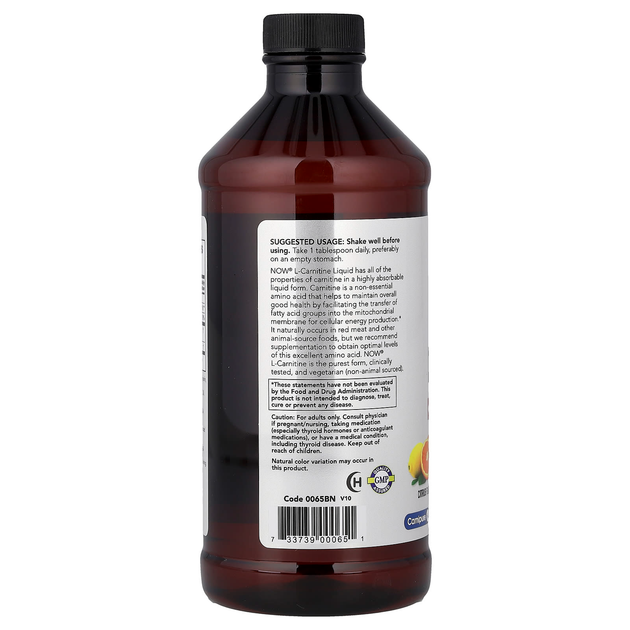 Жидкий L-карнитин NOW Foods "Liquid L-Carnitine" цитрусовый вкус, 1000 мг (473 мл) - изображение 3