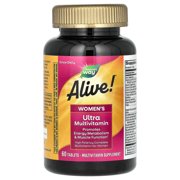 Поливитамины для женщин Nature's Way, Alive! "Once Daily Women's Ultra Multivitamin" женские ультрамультивитамины и минералы с овощами, фруктами и травами (60 таблеток) - изображение 4