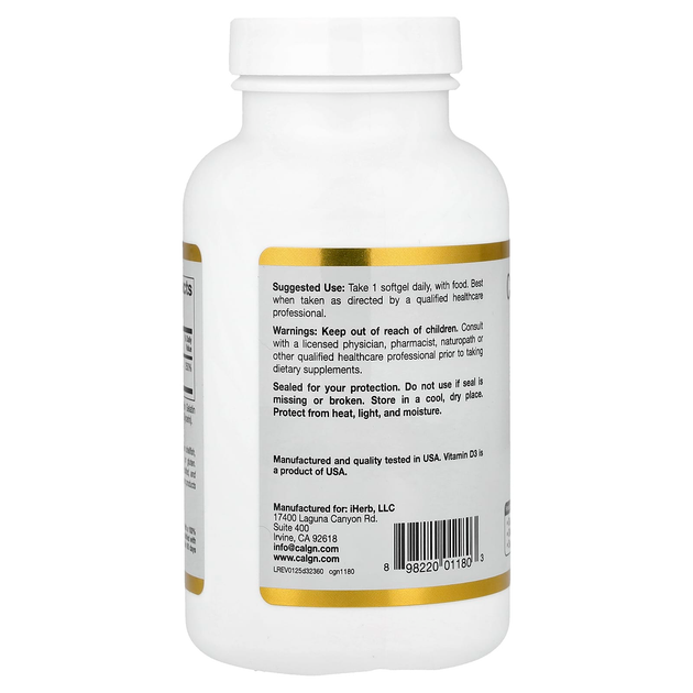 Витамин D3, California GOLD Nutrition "Vitamin D3" холекальциферол, 2000 МЕ (360 гелевых капсул) - изображение 3