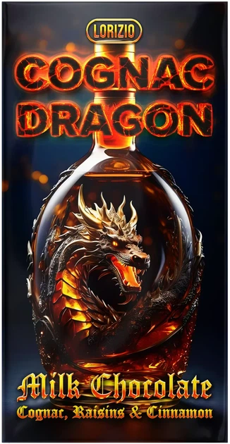 Шоколад молочный Lorizio с изюмом, корицей и коньяком "COGNAC DRAGON" 100 г - Фото 3 Шоколад молочный Lorizio с изюмом, корицей и коньяком "COGNAC DRAGON" 100 г - изображение 3