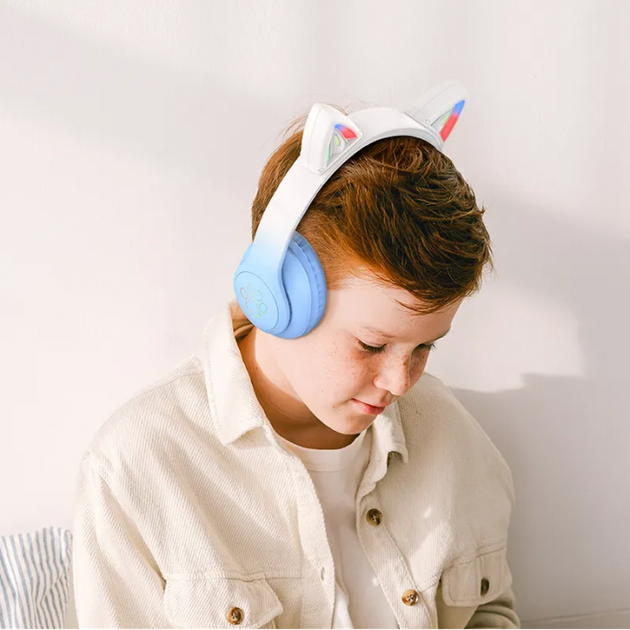 Навушники бездротові з котячими вушками та LED підсвічуванням Hoco W42 Cat Ear Bluetooth TF-карта AUX Блакитні з білим - Фото 3 Навушники бездротові з котячими вушками та LED підсвічуванням Hoco W42 Cat Ear Bluetooth TF-карта AUX Блакитні з білим - зображення 3
