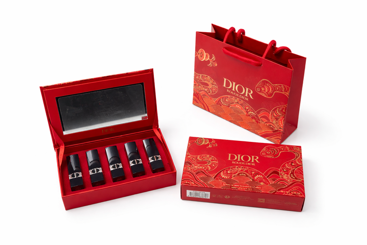 Подарочный набор мини губных помад Dior (Диор) Rouge Dior 5×1,5 г с подарочным пакетом — оттенки 999 Velvet, 720 Icon Velvet, 772 Classic, 840 Rayonnante Velvet, 888 Strong Red Matte - изображение 2