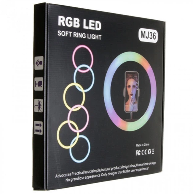 Кільцева RGB LED-лампа MJ36 36 см з 3 кріпленнями і дротовим керуванням (99331) - зображення 5