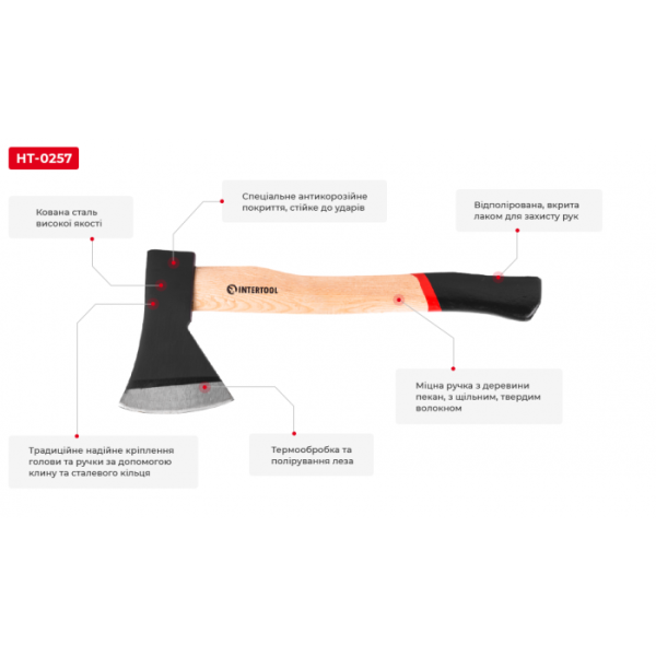Топор 800 г, ручка пекан, 48-57 HRC INTERTOOL HT-0257 - изображение 7