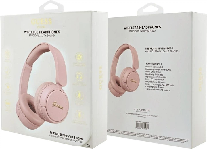 Słuchawki Guess Metal Logo Script Pink (GUBHV6SCP) - obraz 4