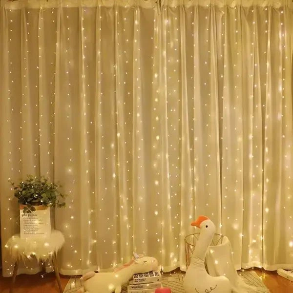 Світлодіодна гірлянда Водоспад USB штора 3х2м, 200 LED з пультом керуванням, з тепло білим свіченням - Фото 3 Світлодіодна гірлянда Водоспад USB штора 3х2м, 200 LED з пультом керуванням, з тепло білим свіченням - зображення 3