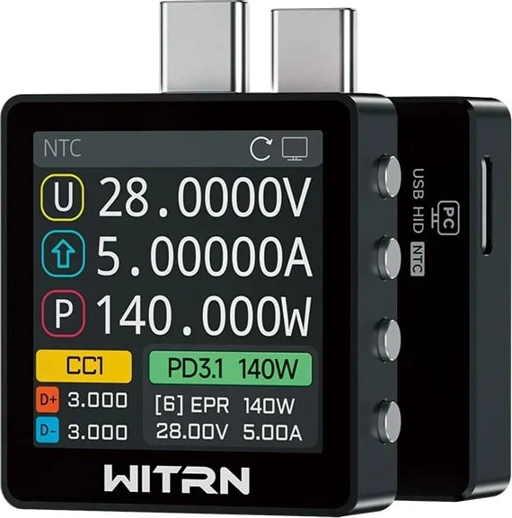 Цифровий USB-тестер WITRN K2 INA226 4-36 В 0-6 А (10 А макс.) 1.54-inch Display 3 порти Type-C, чорний (43727) - Фото 1 Цифровий USB-тестер WITRN K2 INA226 4-36 В 0-6 А (10 А макс.) 1.54-inch Display 3 порти Type-C, чорний (43727) - зображення 1