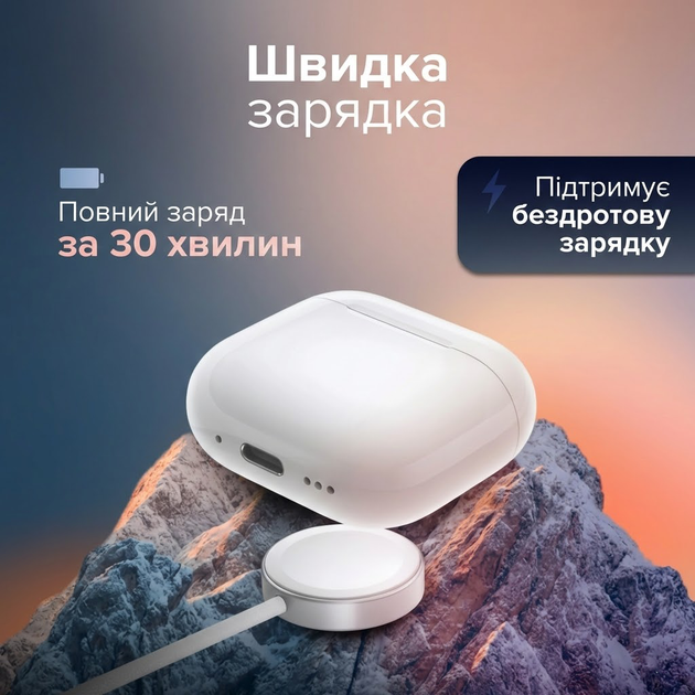 Навушники бездротові Air 4 TWS Bluetooth навушники бездротові з мікрофоном активне шумопоглинання навушники блютуз з магнітним зарядним кейсом MagSafe бездротова зарядка миттєве підключення White Kayfovo A4TWS - зображення 5