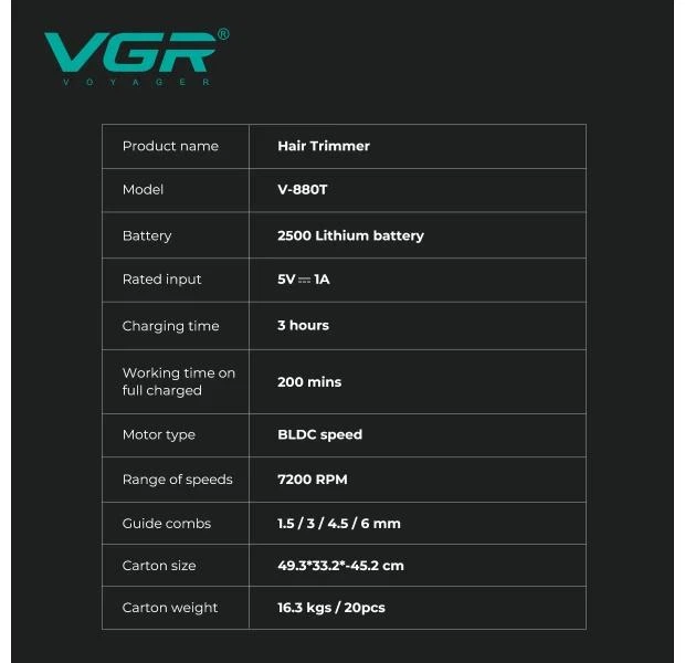 Тример VGR V-880T EXTERNAL ROTOR MOTOR MIM BLADE BLACK - изображение 4