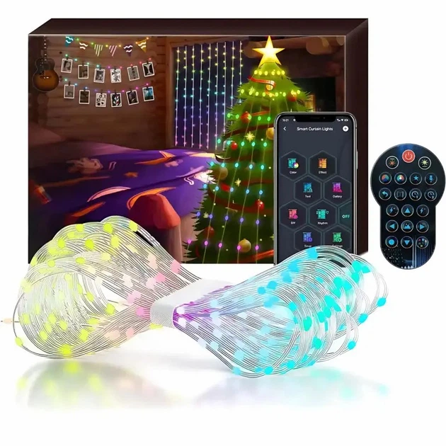 Программируемая гирлянда штора с Bluetooth управлением гирлянда с RGB-освещением 3 х 2 м (VT941) - изображение 11