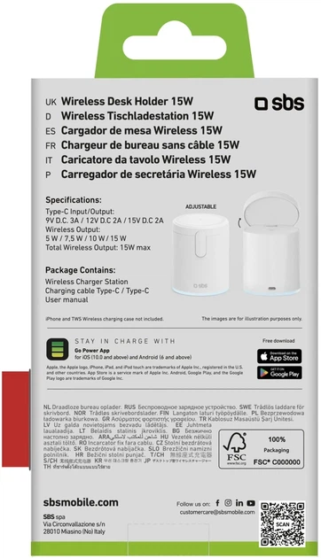 Ładowarka bezprzewodowa SBS 2-w-1 15 W (8018417490996) - obraz 3