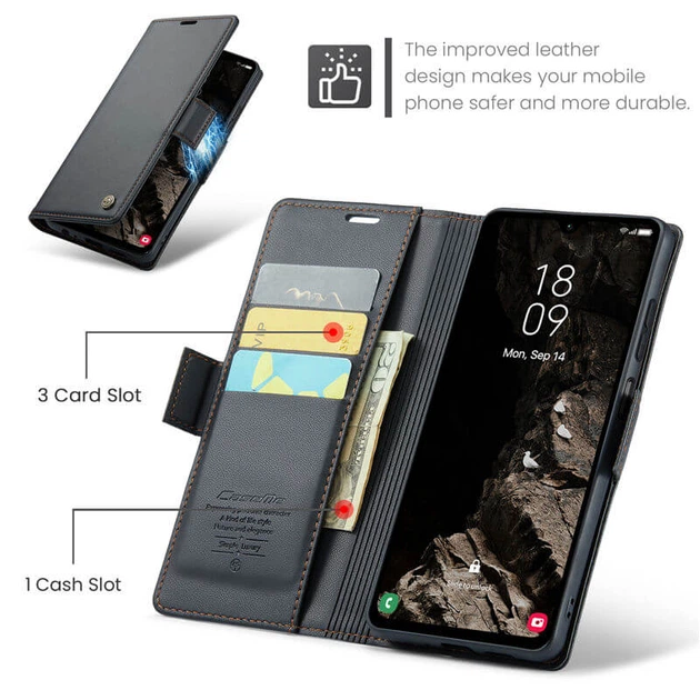 Чехол-книжка CaseMe из нубука для Samsung A05s Чёрный - Фото 7 Чехол-книжка CaseMe из нубука для Samsung A05s Чёрный - изображение 7