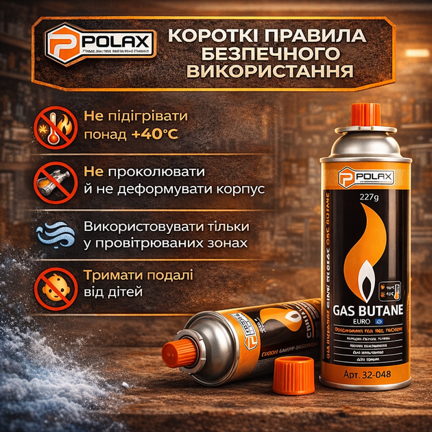 Балон газовий Polax 227г 12шт, всесезонний цанговий газ балончик для портативних плит та пальників, картриджи газові - Фото 3 Балон газовий Polax 227г 12шт, всесезонний цанговий газ балончик для портативних плит та пальників, картриджи газові - зображення 3
