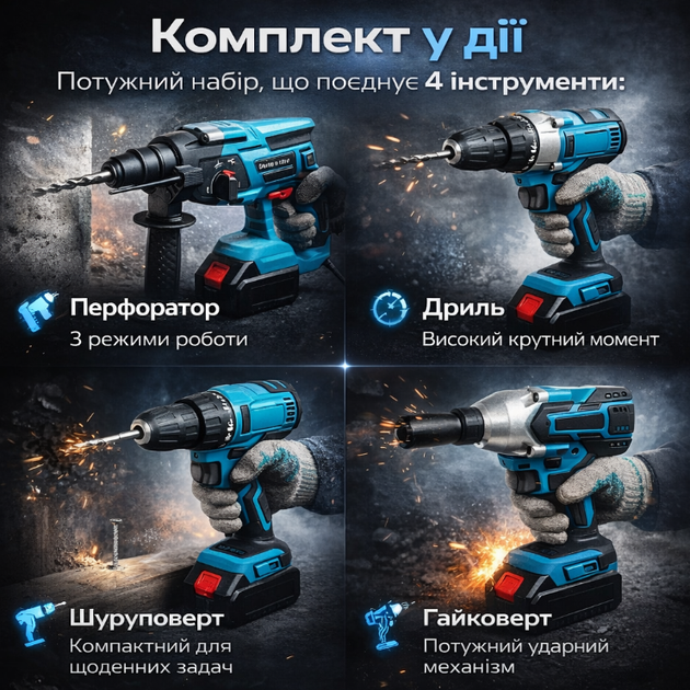 Аккумуляторный набор инструментов 4в1 RED MA754 48V, 4 аккумулятора, кейс и насадки - изображение 3