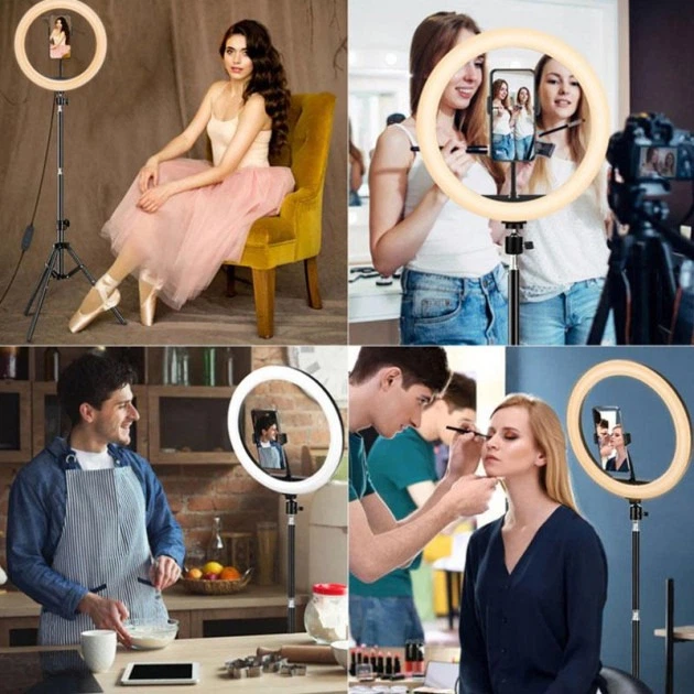 Кольцевая LED лампа селфи 30см Ring Light J30 с держателем для смартфона 3 режима свечения + штатив-трипод 200 см - изображение 4