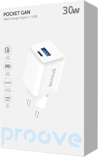 Мережевий зарядний пристрій Proove Pocket GaN 30W (Type-C + USB) White (POCKET GAN 30W WH) - зображення 2
