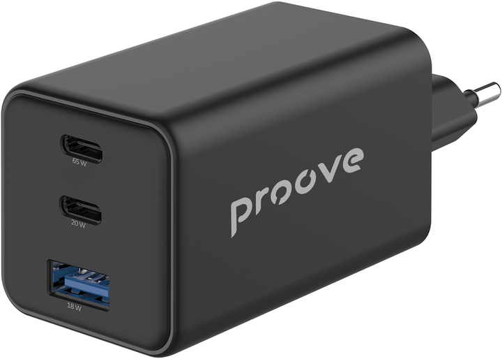 Мережевий зарядний пристрій Proove Pocket GaN 65W (2 x Type-C + USB) Black (POCKET GAN 65W USB-C BK) - зображення 3