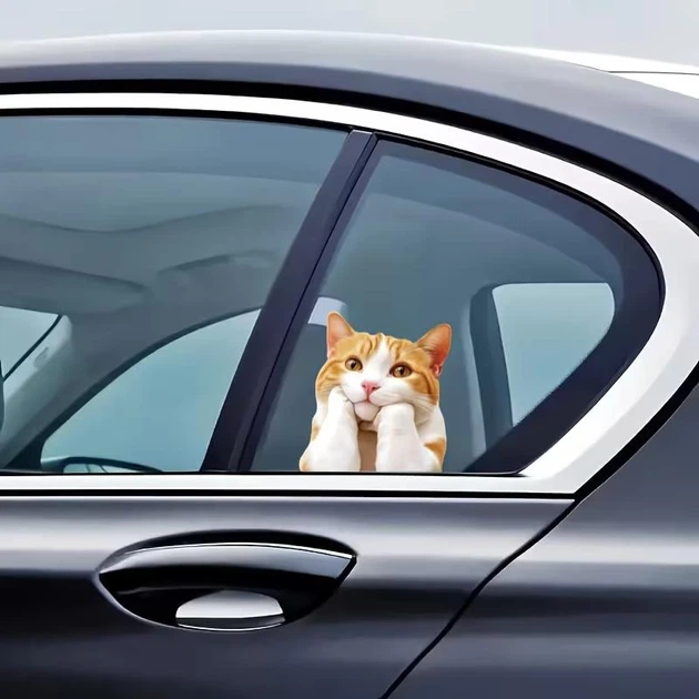 Декоративная 2D наклейка Рыжий кот для автомобиля, мотоцикла, ноутбука, техники 1 шт. 14.8х14 см. Оранжевый с белым - изображение 2
