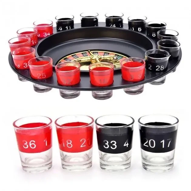 Алкогольная рулетка Drinking Roulette Set i3-90 на 16 рюмок диаметр 30 см материал пластик и стекло - изображение 3