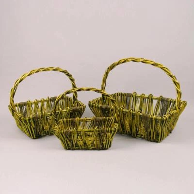 Комплект зеленых корзинок из лозы 3 шт. 46137 - Фото 1 Комплект зеленых корзинок из лозы 3 шт. 46137 - изображение 1