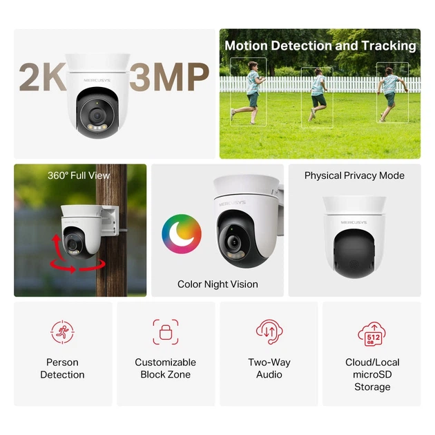 IP-Камера MERCUSYS MC510 3MP N300 microSD motion detection, зовнішня - изображение 4