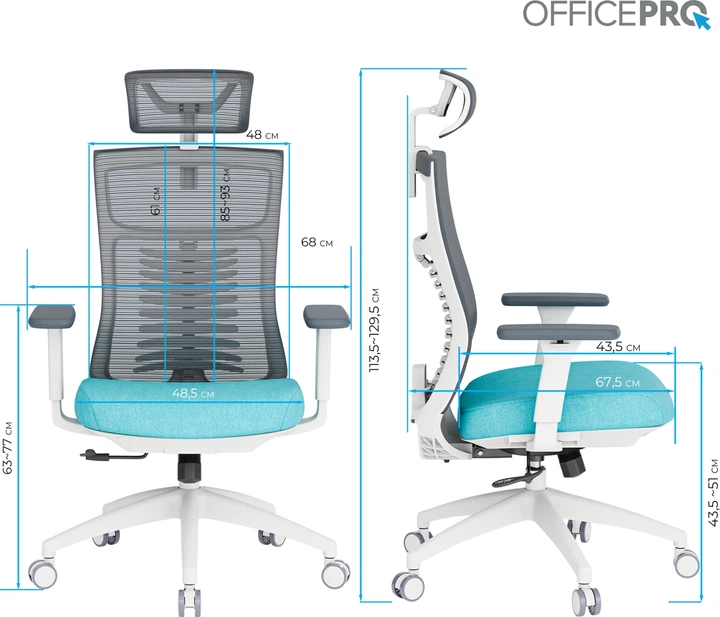 Кресло компьютерное офисное эргономичное OfficePro Balance OC550-W-DG-BL White/Dark Gray/Blue - изображение 2