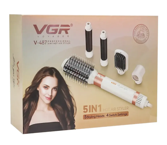Профессиональная фен-щетка VGR V-487 Violet 5-в-1 для сушки укладки и завивки волос Белый 800 Вт - изображение 2
