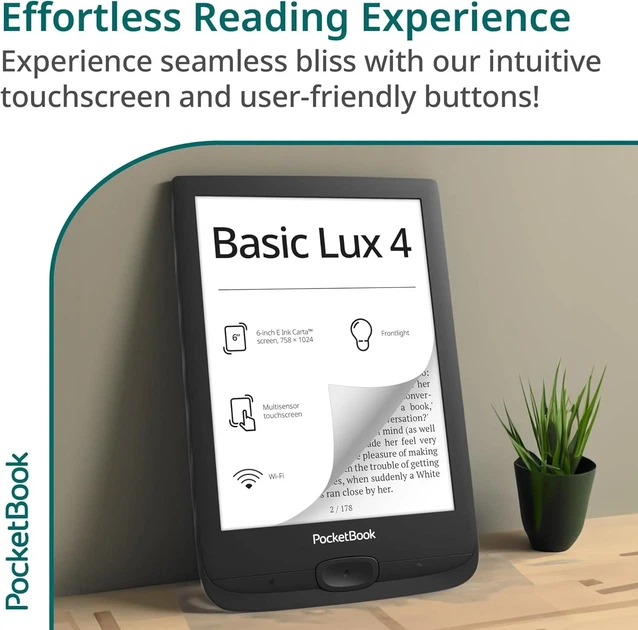 Электронная книга 6" Basic Lux 4 / 8ГБ / Wi-Fi / SD слот / сенсорный E-Ink экран (758 × 1024) / Настраиваемая яркость / Динамики / Черный (PB618-P-WW) Б/В - изображение 8