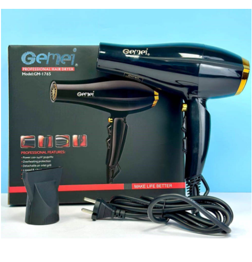 Профессиональный фен для волос Gemei GM-1765 две скорости и три режима 2800 Вт Черный - изображение 7