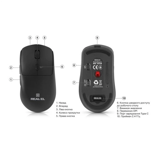 Мышка REAL-EL RM-355W Wireless Black (EL123200054) REAL-EL EL123200054 913306 - изображение 10