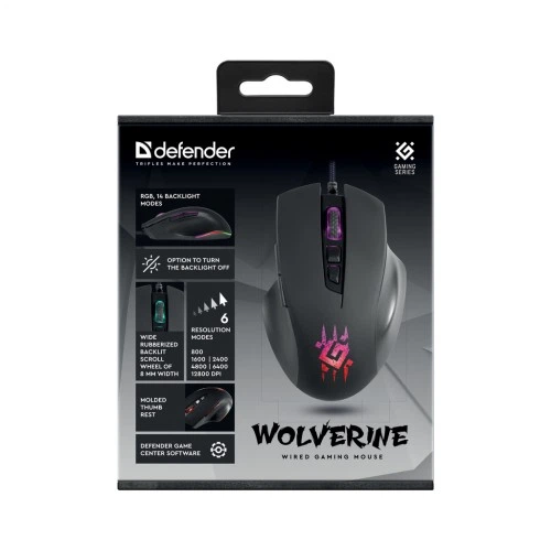 Мышка Defender Wolverine GM-700L RGB USB Black (52700) DEFENDER 52700 909434 - изображение 7