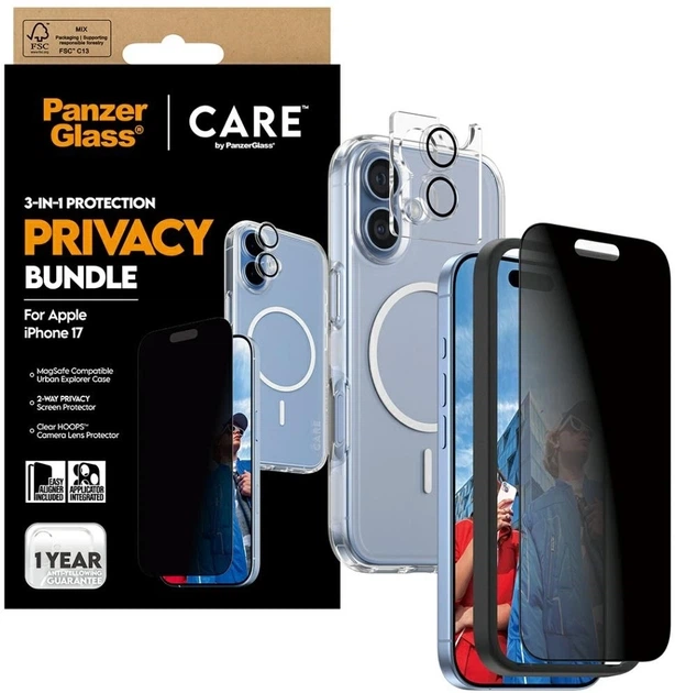 Szkło hartowane CARE by PanzerGlass Flagship Privacy 3 in 1 do Apple iPhone 17 etui + szkło hartowane + szkło do obiektywów (5715685027413) - obraz 6