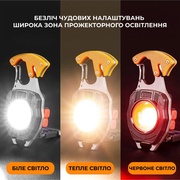 Світлодіодний ліхтарик на карабіні багатофункціональний брелок з магнітом Digad W5147 - зображення 3