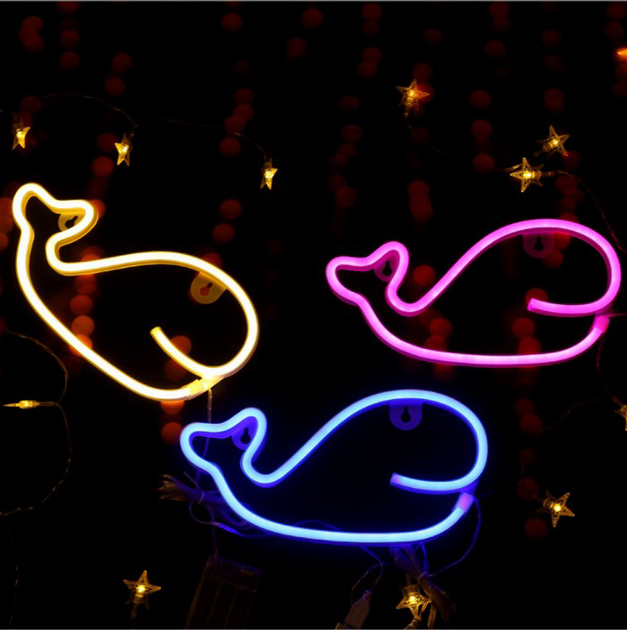 Ночной светильник Neon Sign для детей в виде кита мягкое освещение для создания уютной атмосферы - изображение 2