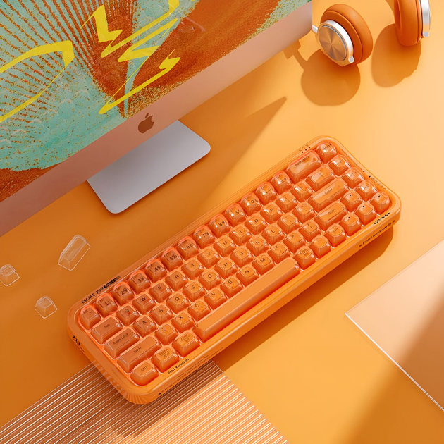 Клавіатура Mofii Pearl SK-711 з комбінованим підключенням, RGB підсвіткою та силіконовою підставкою під зап'ястя - Hermes orange - зображення 3